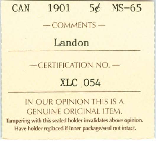 fullMatchVisible1901 "Landon"MS65ICCS