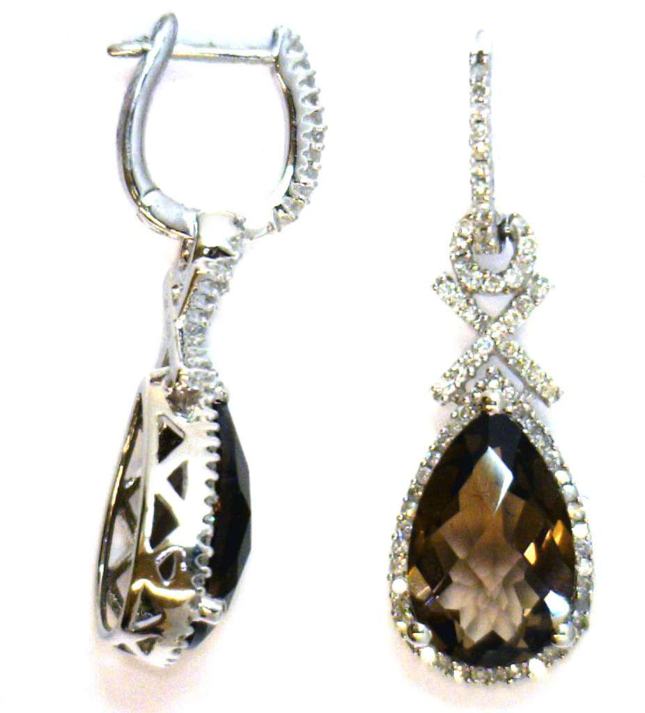 14kt white gold smoky qaurtz earrings