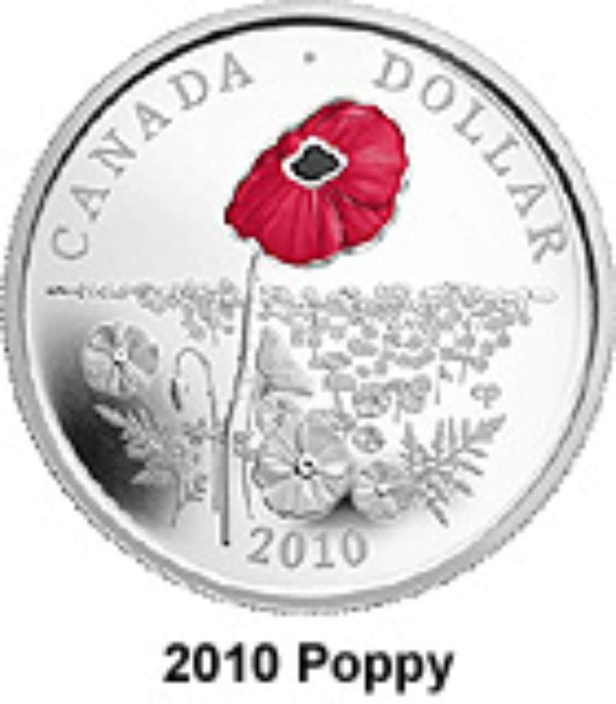 Canada Silver 2010 $1 Color Poppy PF .809oz, .925