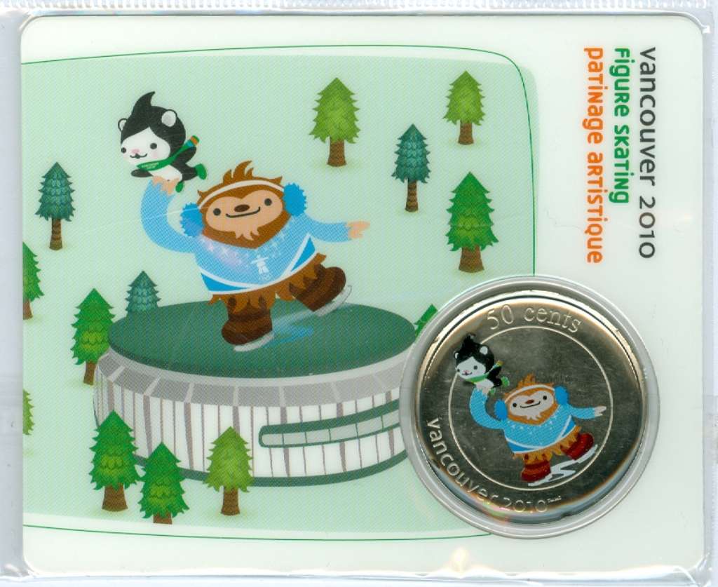 Canada Base Metal 2010 50 Cents Card Quatchi! & Miga Figure Skating - Mascot Collection Card 2010 Vancouver Olympics (2) SP