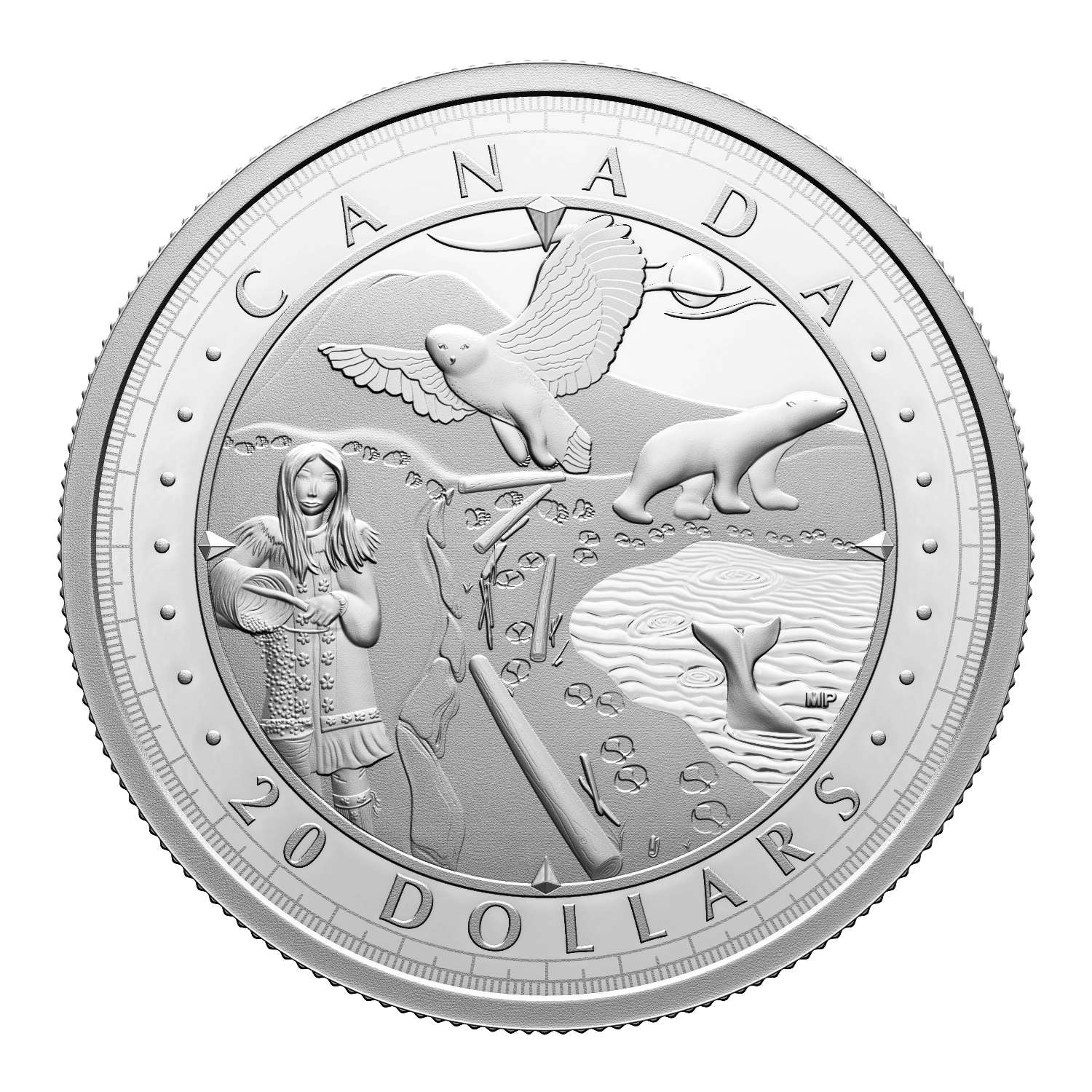 2024 Canadian $20 silver coin, .9999 purity, proof finish showing Arctic Coast design
