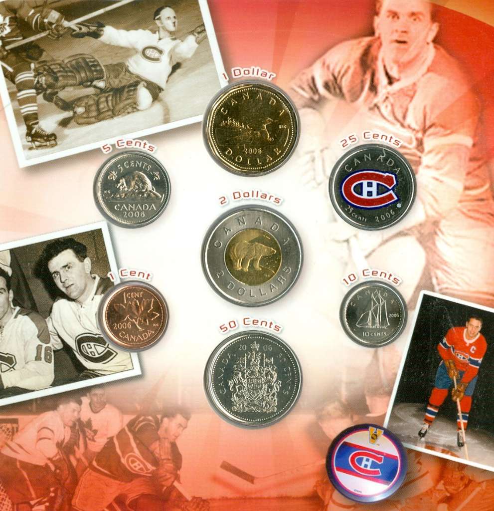 Canada Base Metal 2006 Set NHL Team Gift, Montreal Canadiens, Logo, incl. coloured 25c, 6-coins