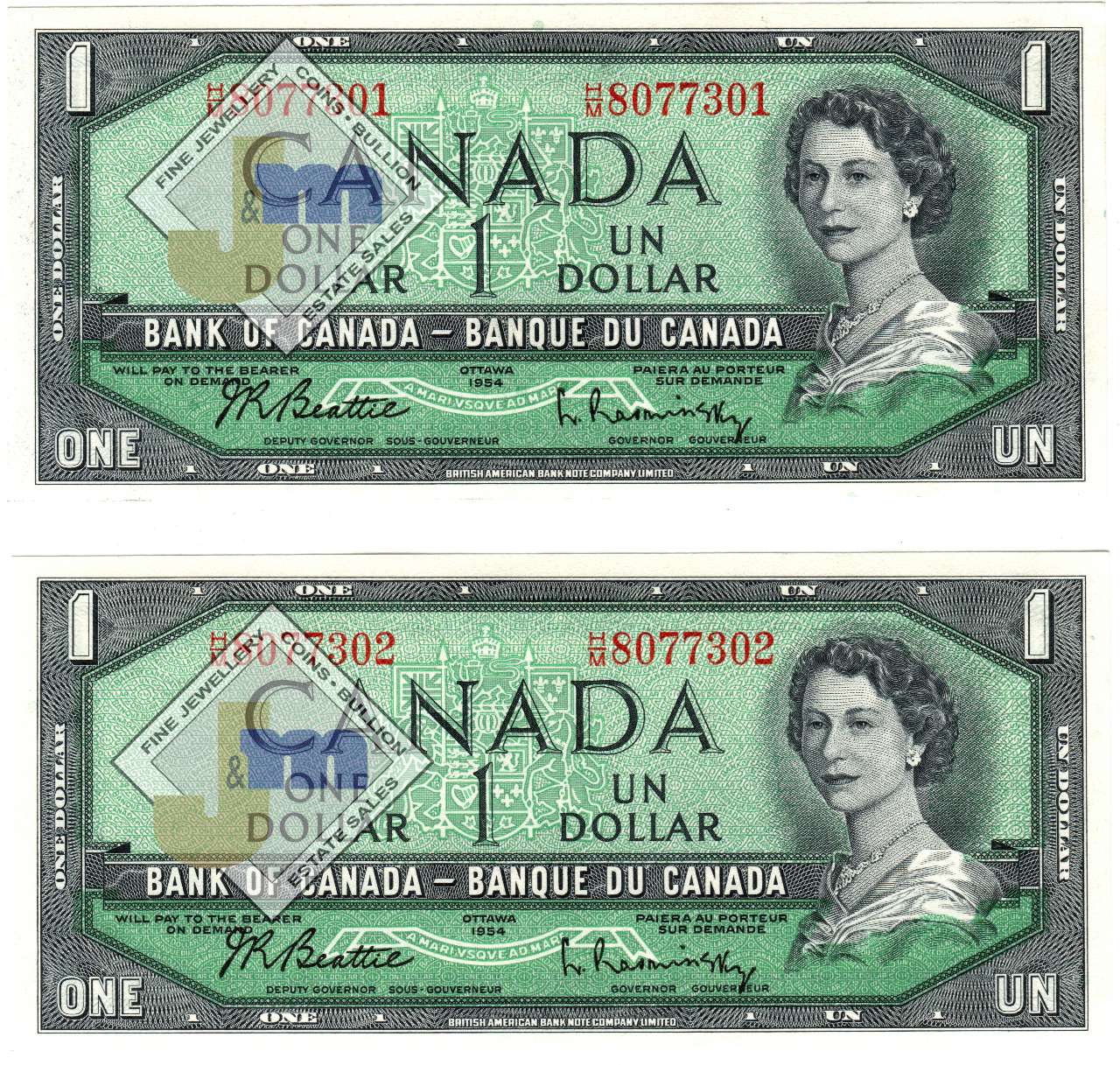 fullMatchVisibleModified Beattie-Rasminsky; British American Banknote Company; H/M Changeover Prefix; Consecutive PairUNCN/A