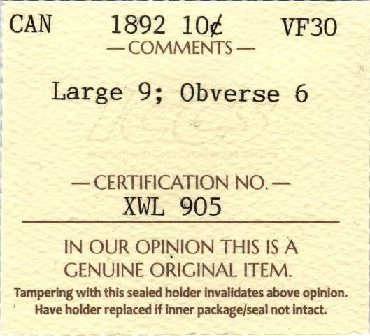 fullMatchVisible1892 Large 9; Obverse 6VFICCS