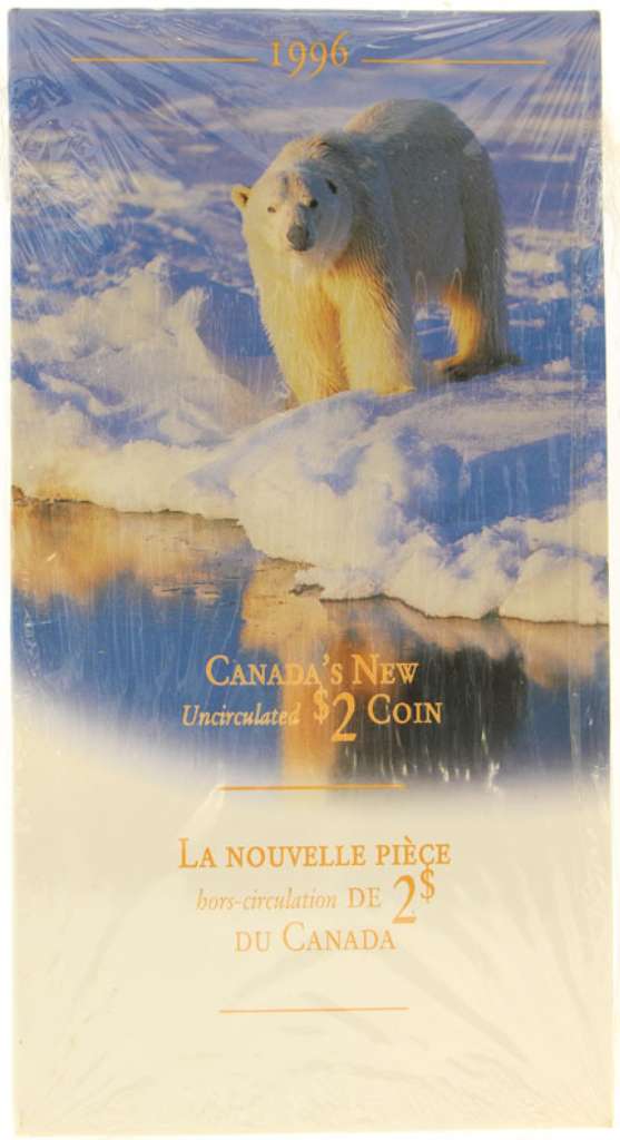 Canada Base Metal 1996 $2 Polar Bear, Blue Folder SP