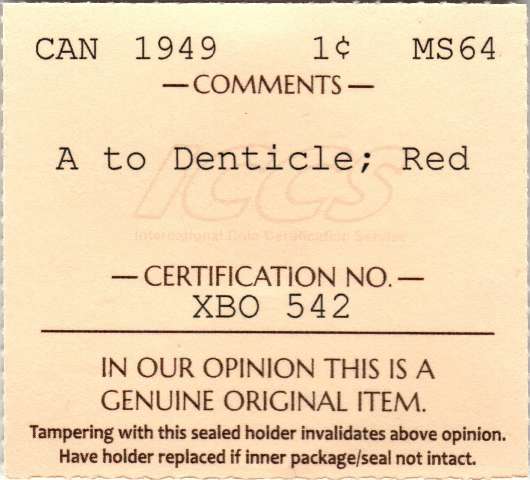 fullMatchVisible1949; A To Denticle;MS64ICCS