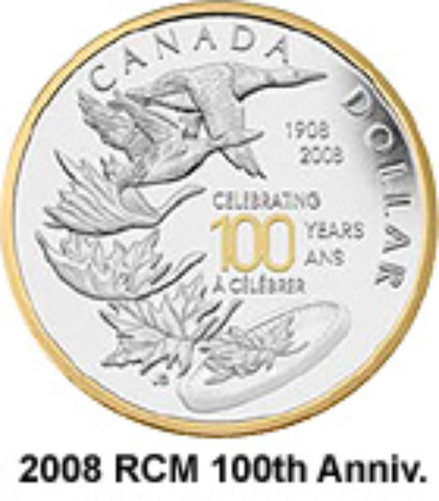 Canada Silver 2008 $1 RCM 100th Anniv Gilt PF .809oz, .925