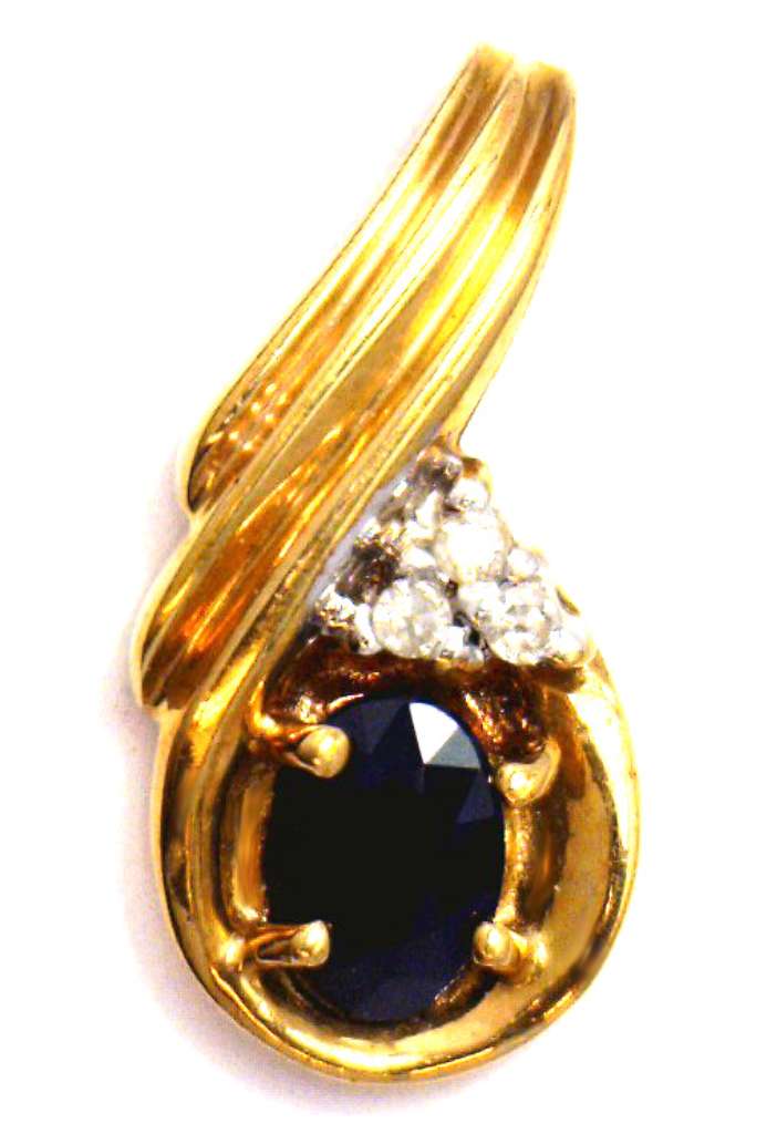 10kt yellow gold blue sapphire pendant