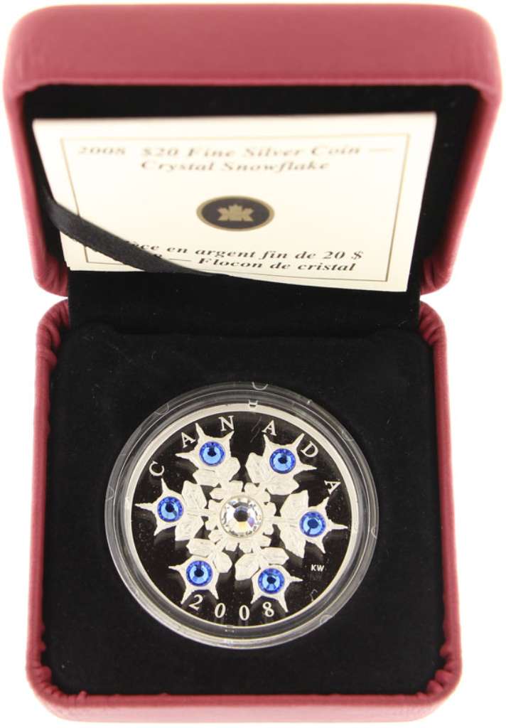 Canada Silver 2008 $20 Sapphire - Crystal Snowflake PF 1.009oz, .9999