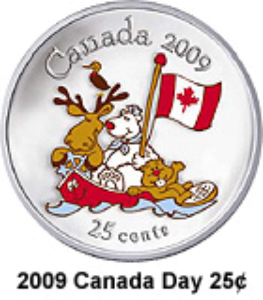 Canada Base Metal 2009 25 Cents Set Canada Day, Coloured Coin with Postcard and Magnetic Frame SP