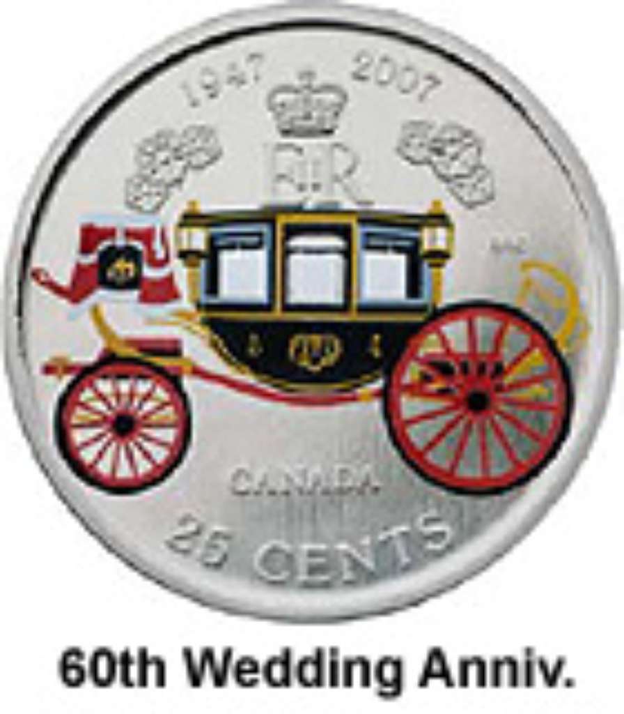 Canada Base Metal 2007 25 Cents 60th Wedding Anniv of QE II and Prince Philip, Colorized SP