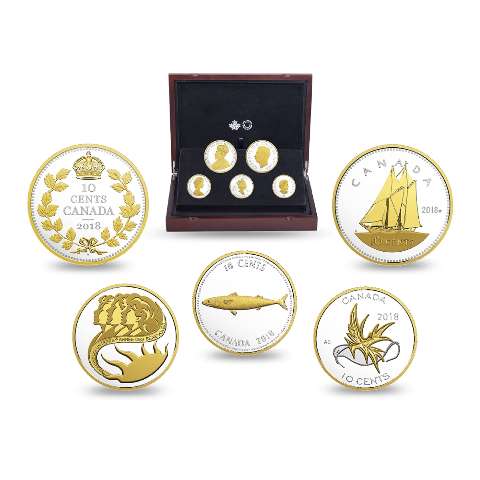 Canada Silver 2018 10 Cents Set Legacy of the Dime, 5-coins 5.08oz, .9999