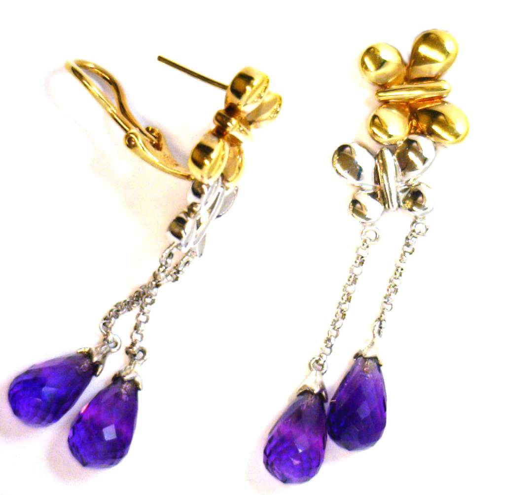 14kt yellow gold and white gold amethyst earrings