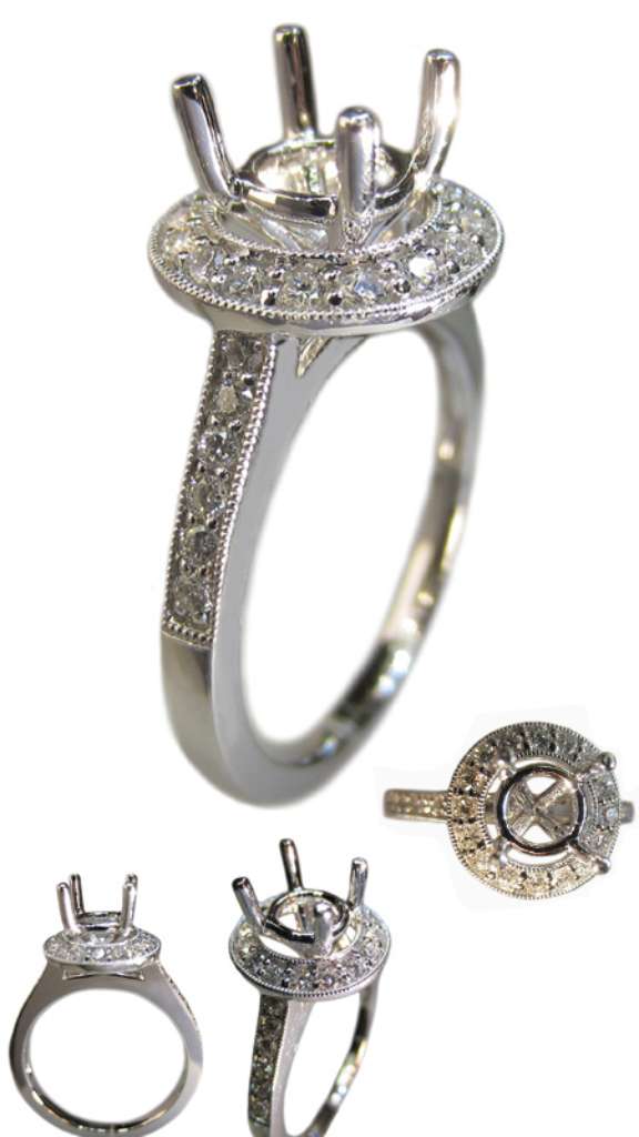 Ladies' 18kt white gold fancy engagement ring semi-mounting