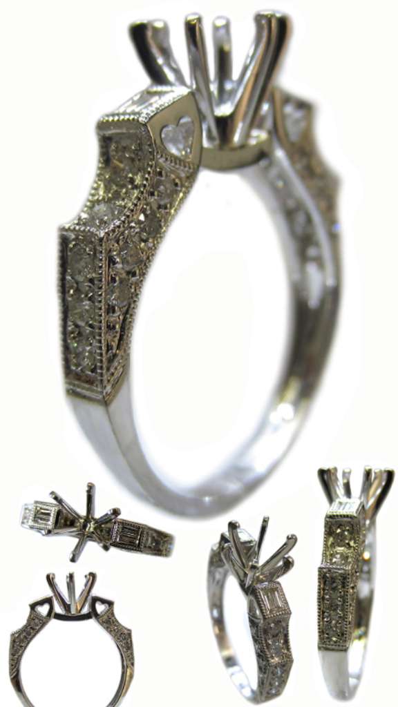 Ladies' 14kt white gold fancy engagement ring semi-mounting