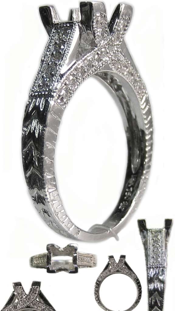 Ladies' 18kt white gold fancy engagement ring semi-mounting
