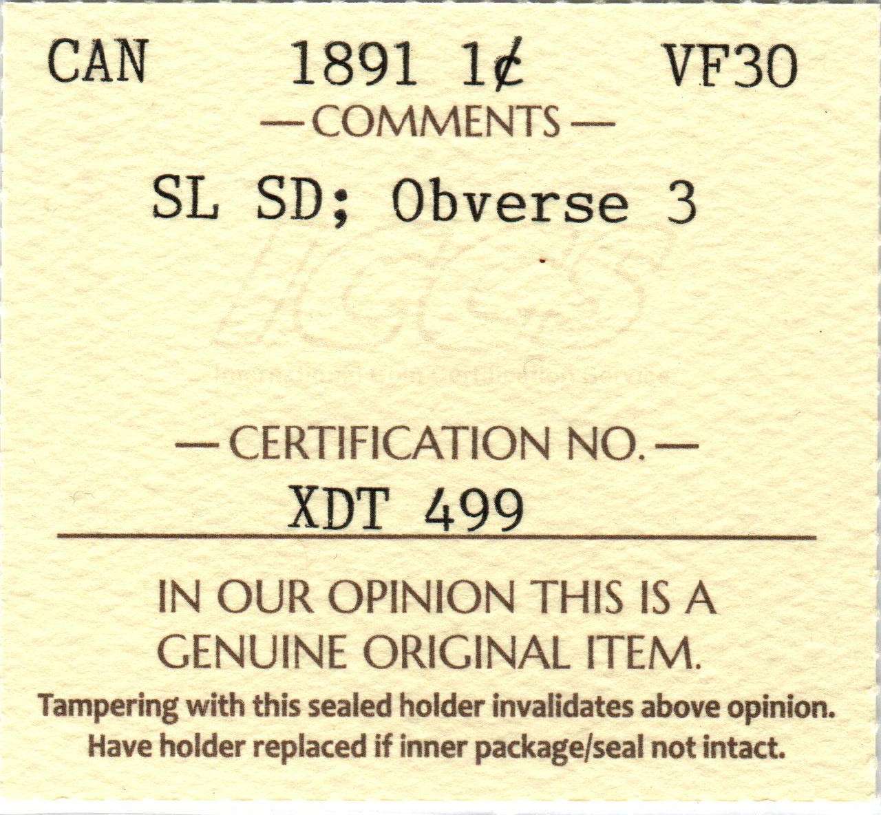 fullMatchVisible1891 SL SD; Obverse 3VF30ICCS