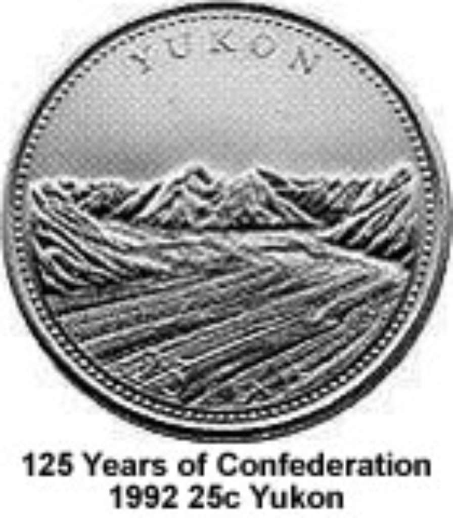 Canada Base Metal 1992 25 Cents Yukon - 125th Anniv of Confederation  BU