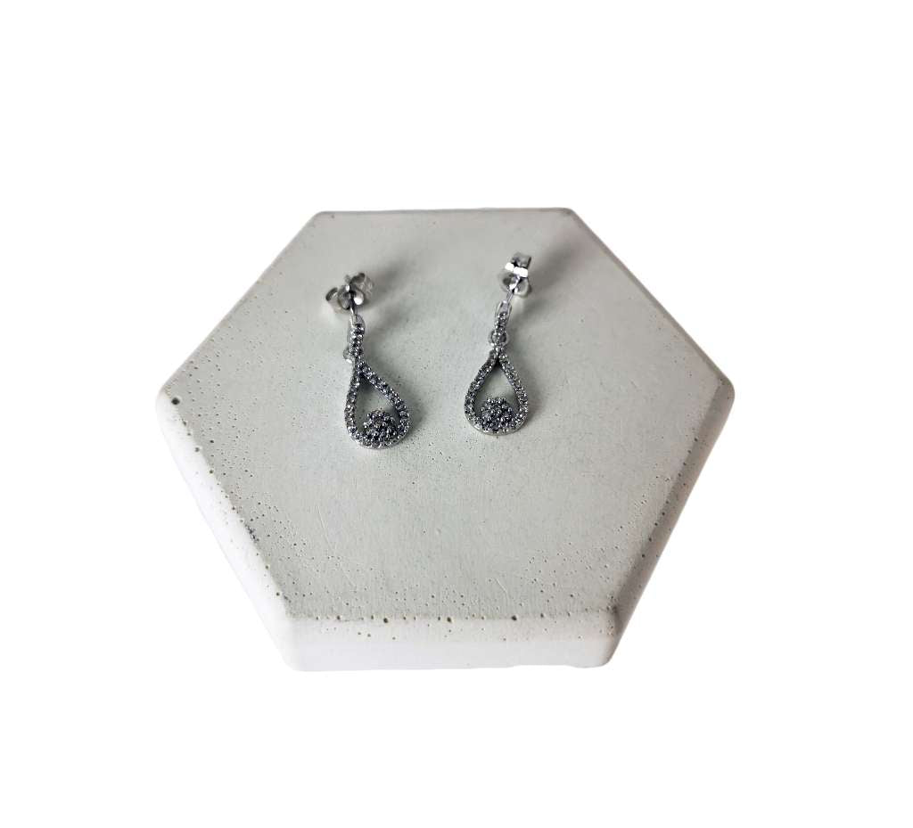 10kt white gold dangling earring showcasing 80 single cut diamonds with delicate sparkle, close-up front view