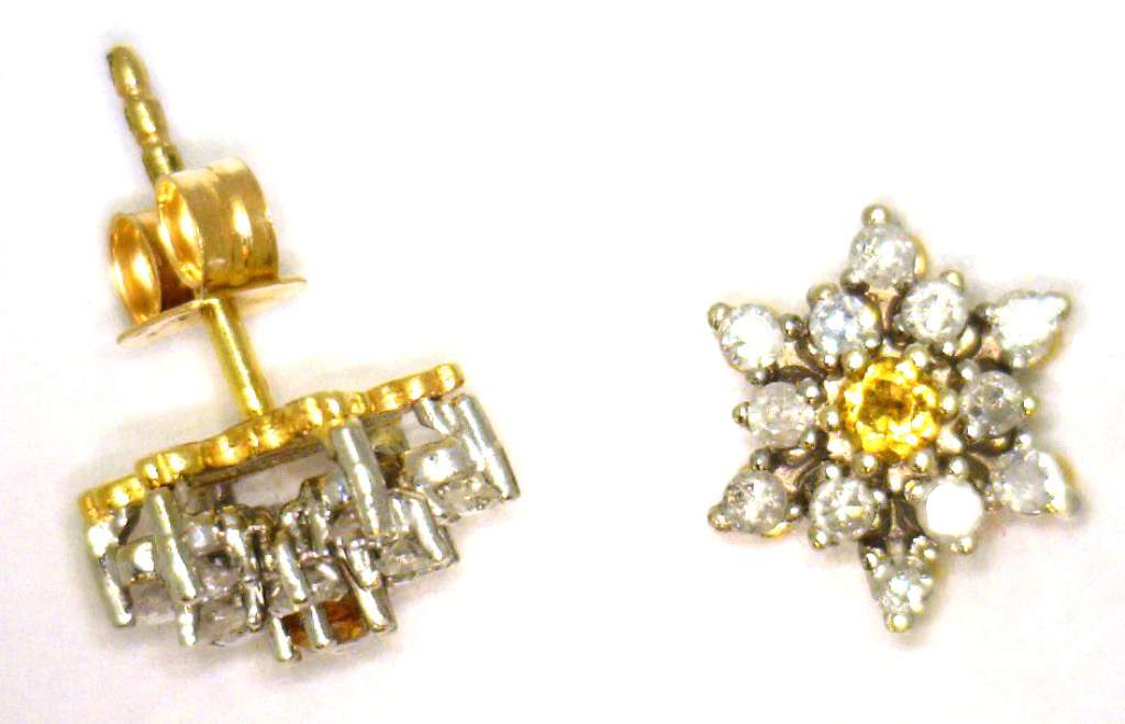 A pair of 14kt yellow gold citrine and diamond earrings