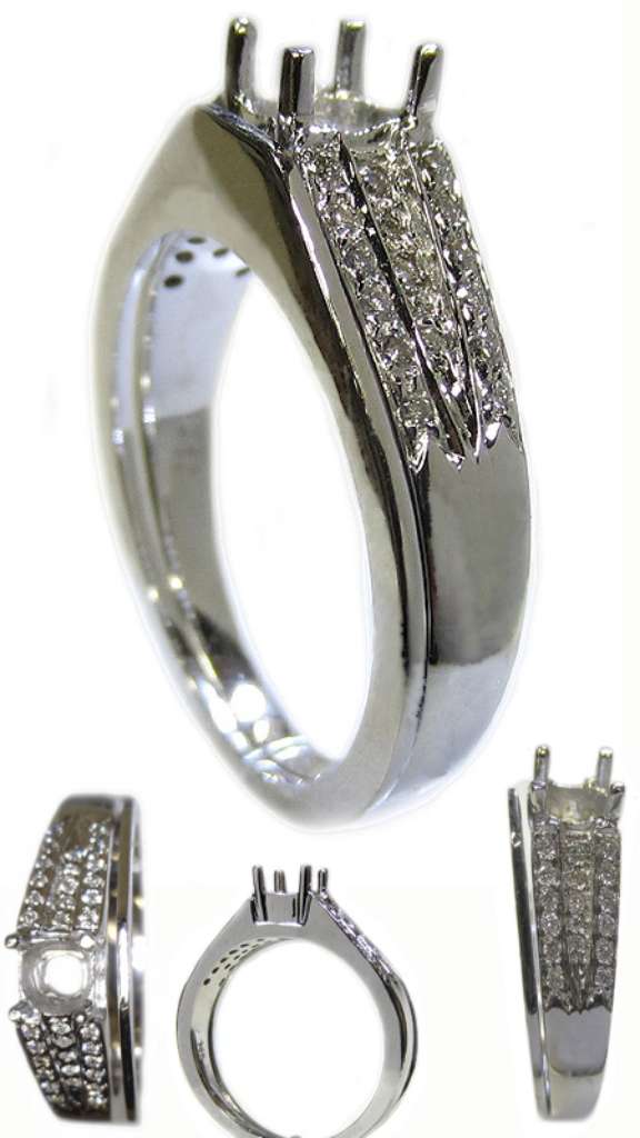 Ladies' Fancy Engagement Ring Semi-Mount A set of 14kt white gold engagement ring mounting with a matching wedding band
