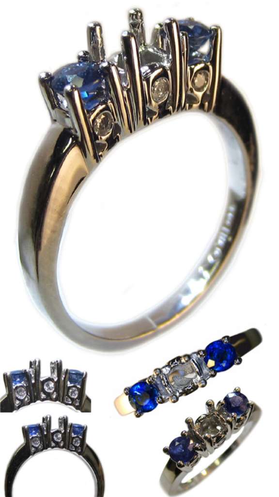 14kt white gold diamond and blue sapphire ring mounting