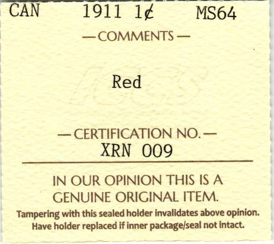 fullMatchVisible1911MS64ICCS