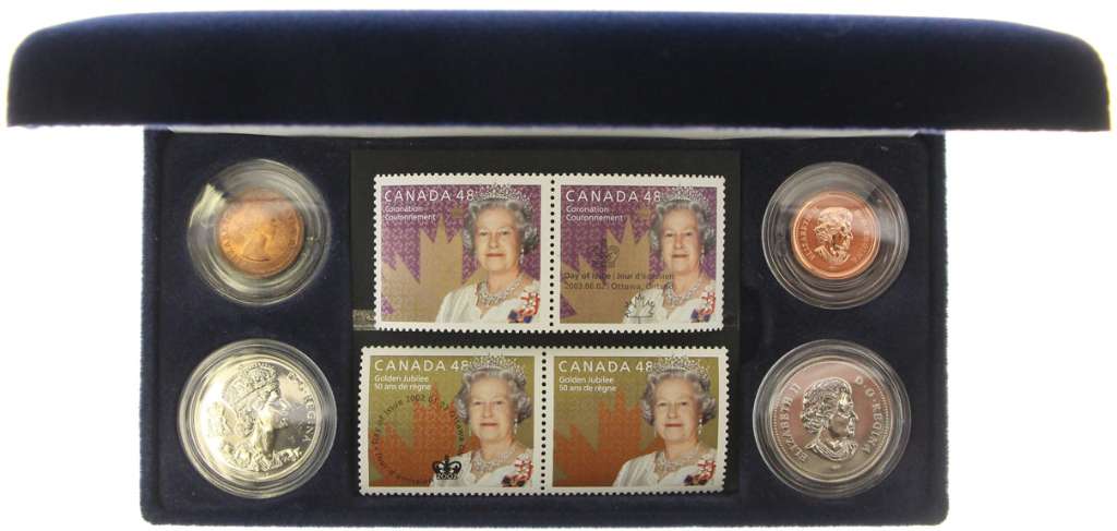 Canada Base Metal 2003 Set Coronation Coin and Stamp, Presentation Case BU
