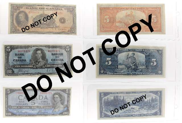 fullMatchVisibleSet of Five Dollar Bank Notes: Pre-Confederation, in Binder, Fine or BetterN/AN/A