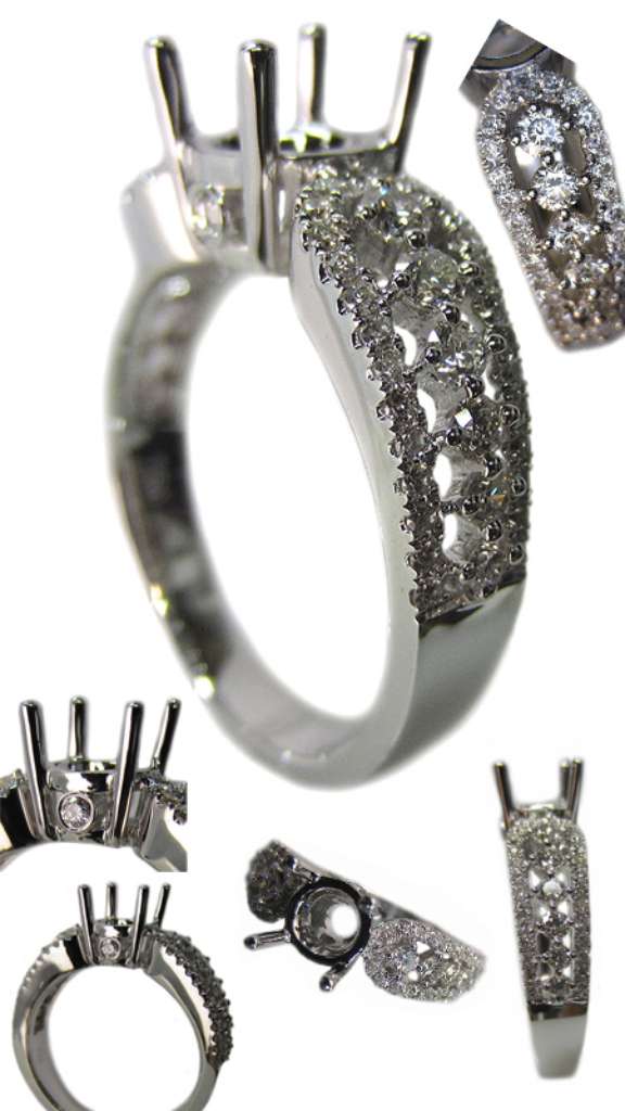 Ladies' 18kt white gold fancy engagement ring semi-mounting