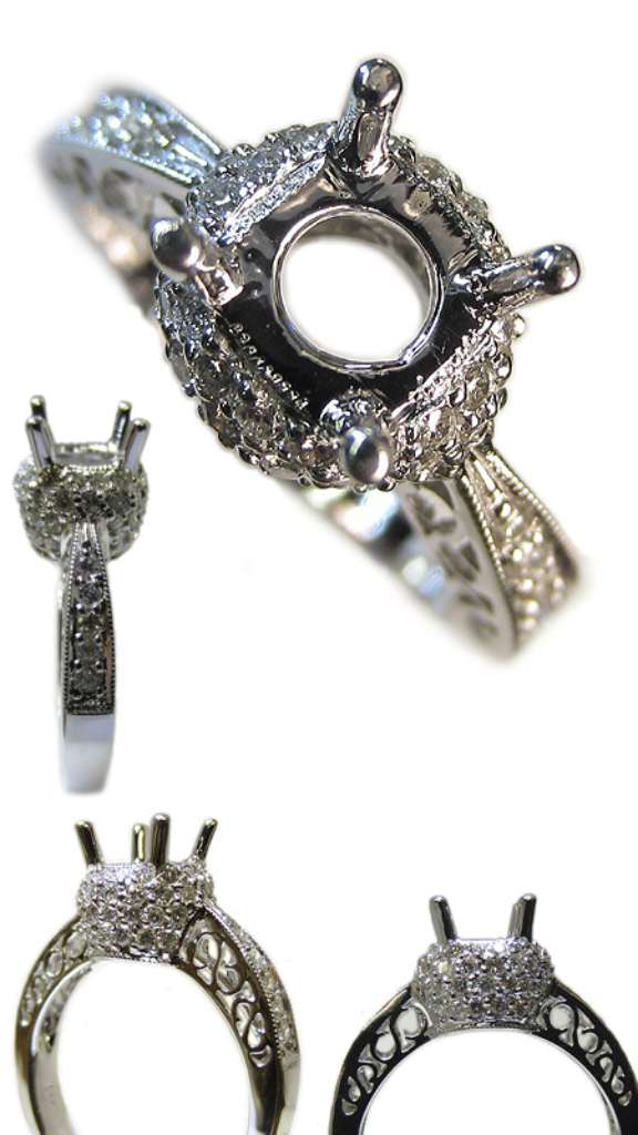 Ladies' 18kt white gold fancy engagement ring semi-mounting