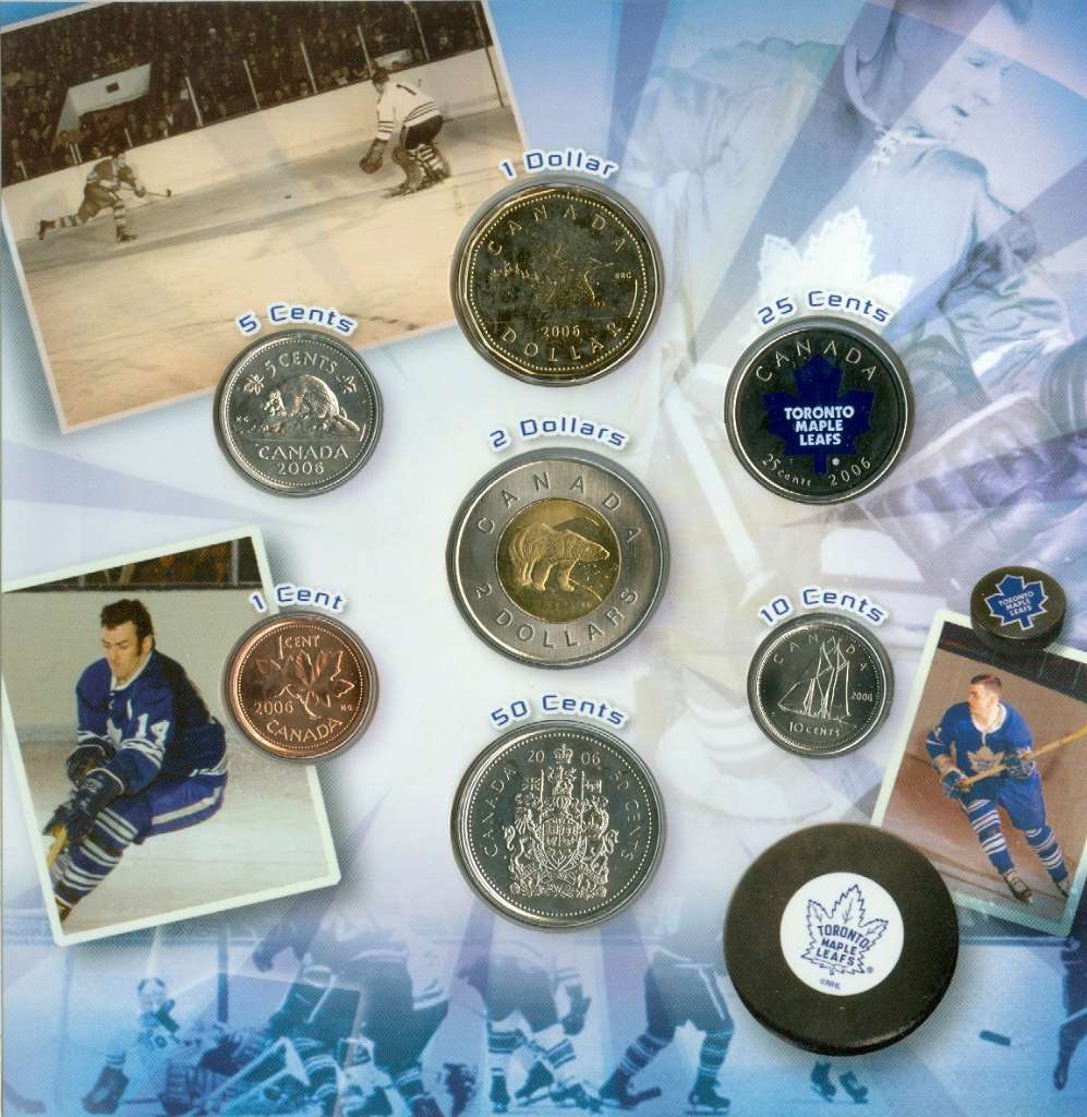 Canada Base Metal 2006 Set NHL Team Gift, Toronto Maple Leafs, Logo, incl. coloured 25c, 6-coins