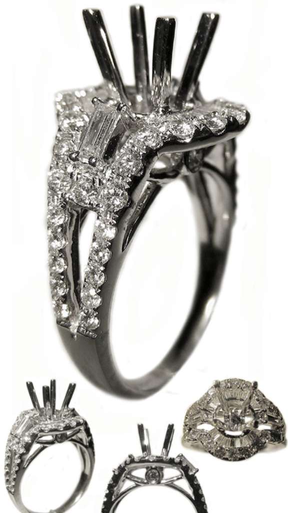 Ladies' 18kt white gold fancy engagement ring semi-mounting