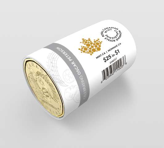 fullMatchVisible2022 "Celebrating Oscar Peterson" Non-coloured RCM Special Wrap Roll of $25 Face Value$1