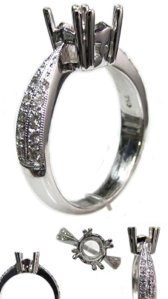 Ladies' 18kt white gold fancy engagement ring semi-mounting