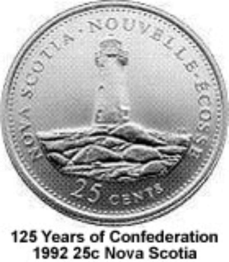 Canada Base Metal 1992 25 Cents Nova Scotia - 125th Anniv of Confederation  BU