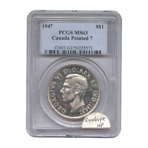 fullMatchVisible1947 Pointed 7 (Quadruple HP, not indicated on holder)MS63PCGS #1