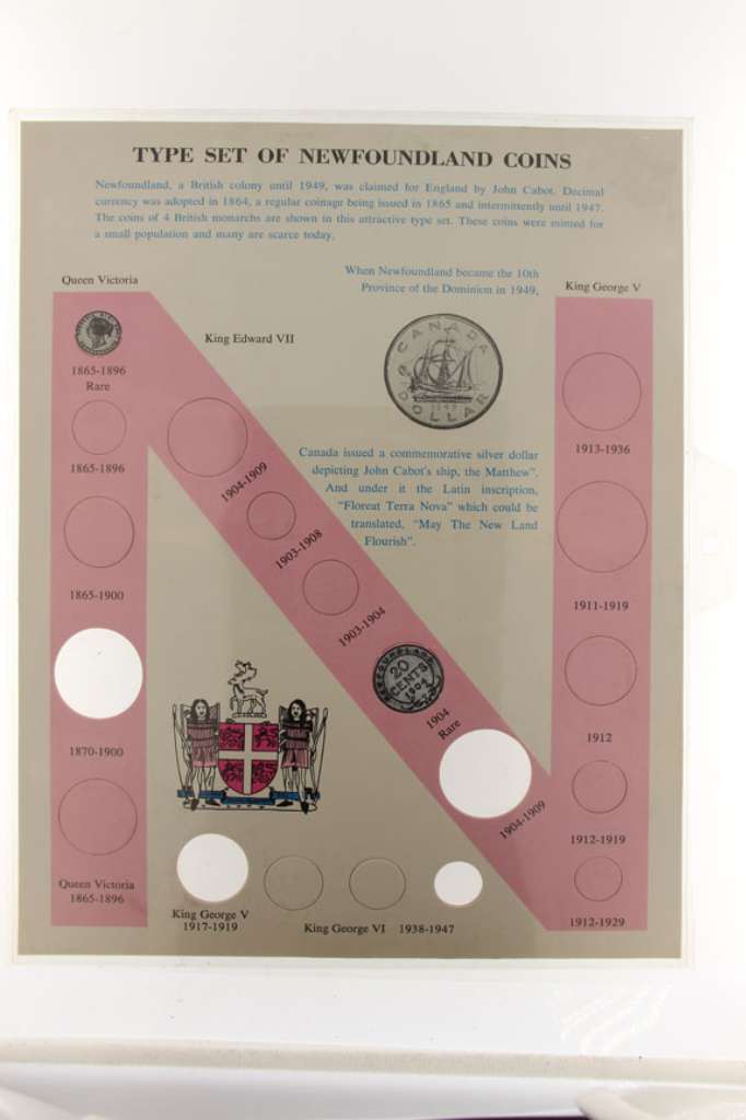Newfounland Board forType Set Coins including space for 1949 Canada Silver Dollar