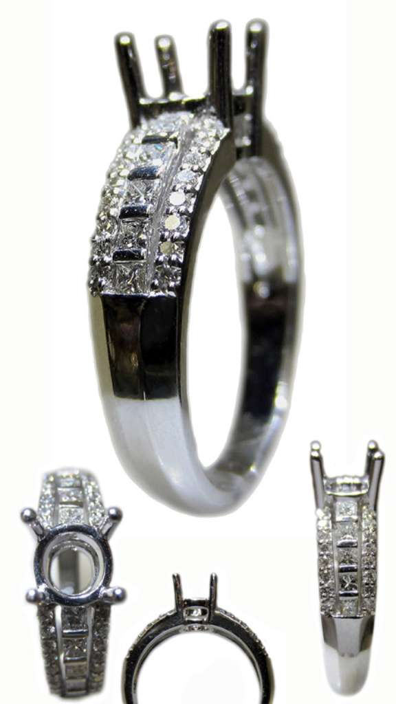 Ladies' Fancy Engagement Ring Semi-Mount 18kt white gold mounting