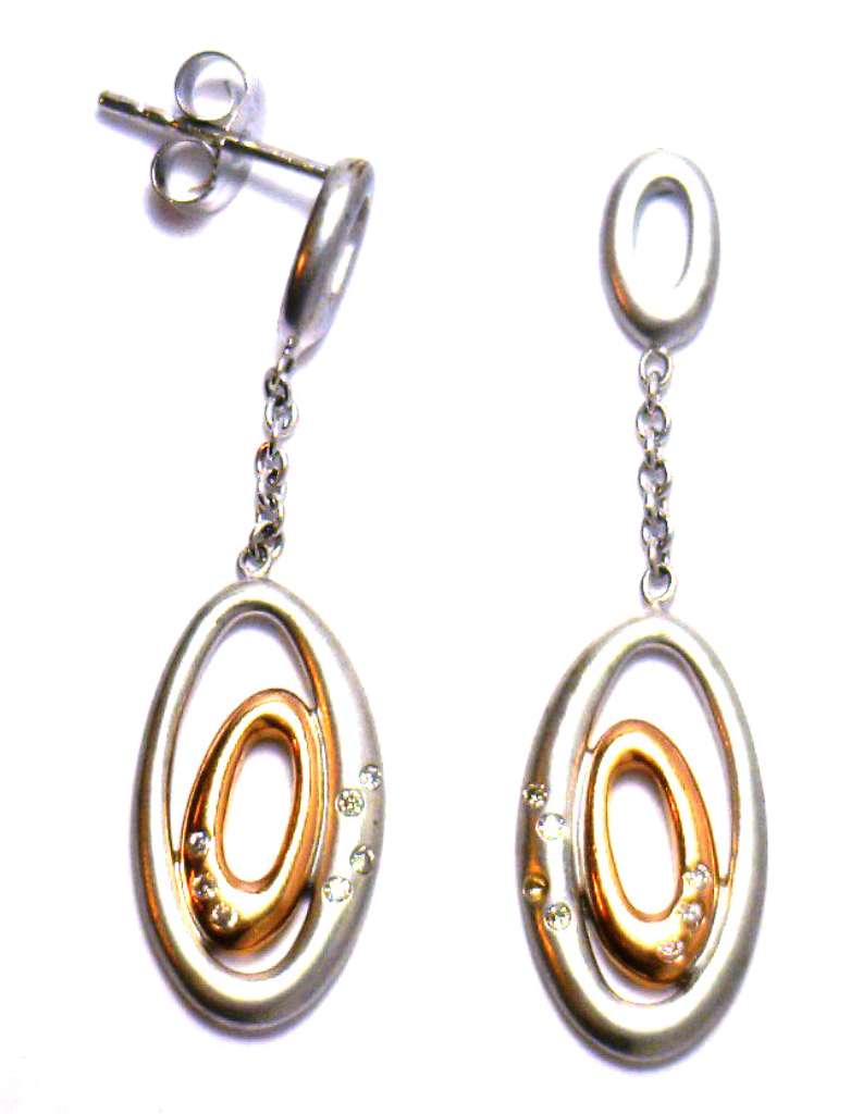 14kt white gold and rose gold dangling style diamond earrings