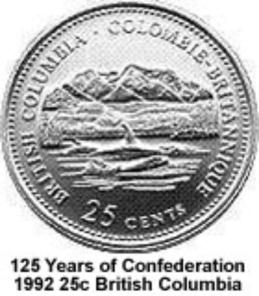 Canada Base Metal 1992 25 Cents British Columbia - 125th Anniv of Confederation BU