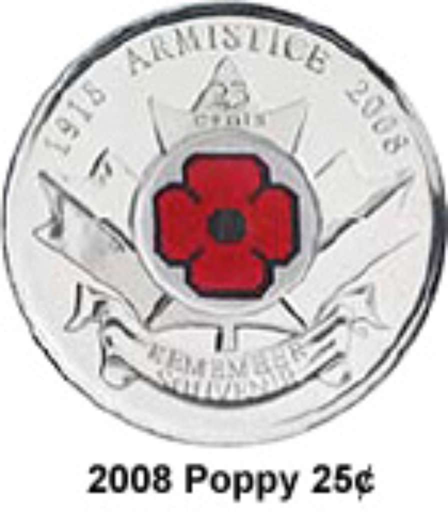 Canada Base Metal 2008 25 Cents Remembrance Day, Colorized BU