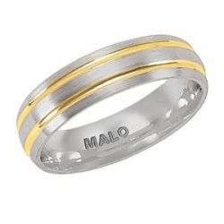 Malo wedding band made in 14k white gold, 6-8mm width, close-up angle showing smooth comfort shank, approximately 7.05g