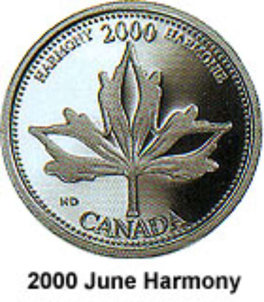 Canada Base Metal 2000 25 Cents June, Harmony - Millenium 2000 BU