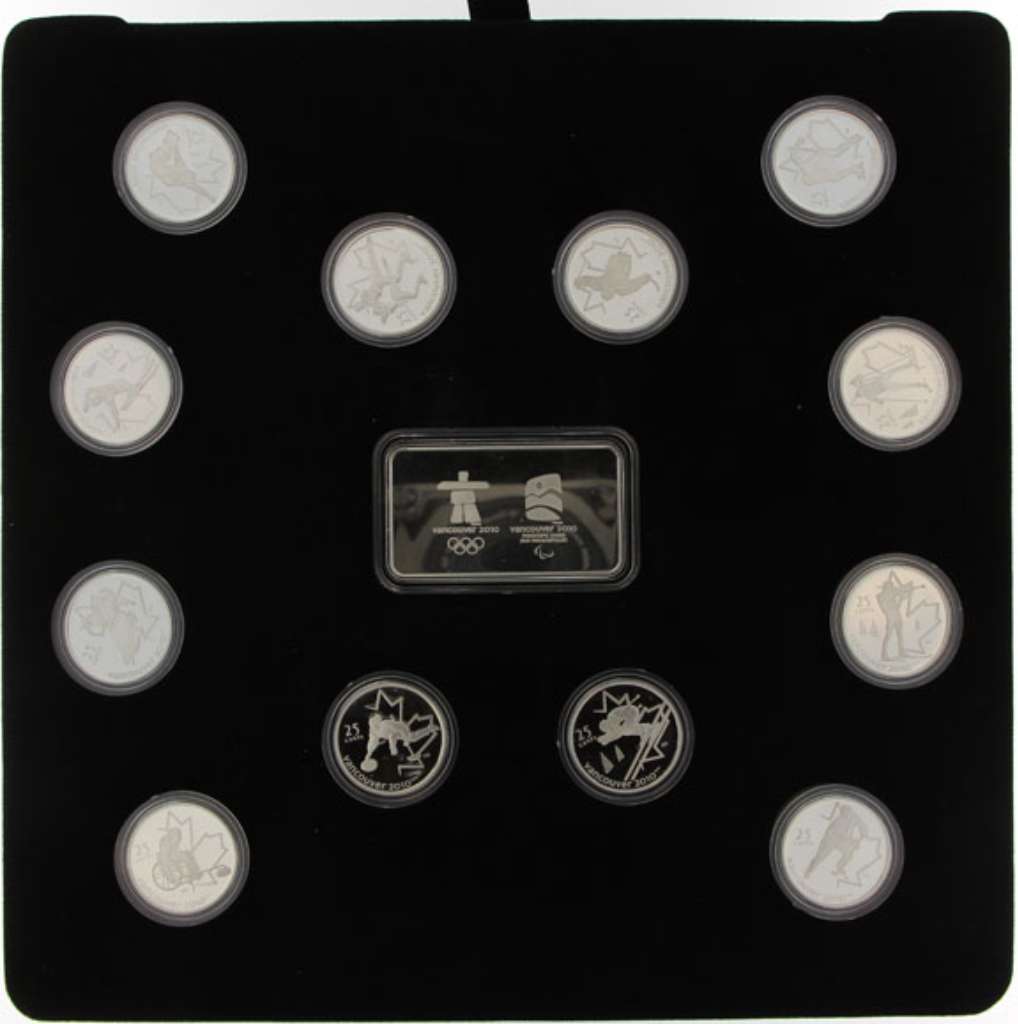 Canada Silver 2009 25 Cents Set 2007-2009 Vancouver Olympics 2010, 12-coins with Wafer 3oz, .925