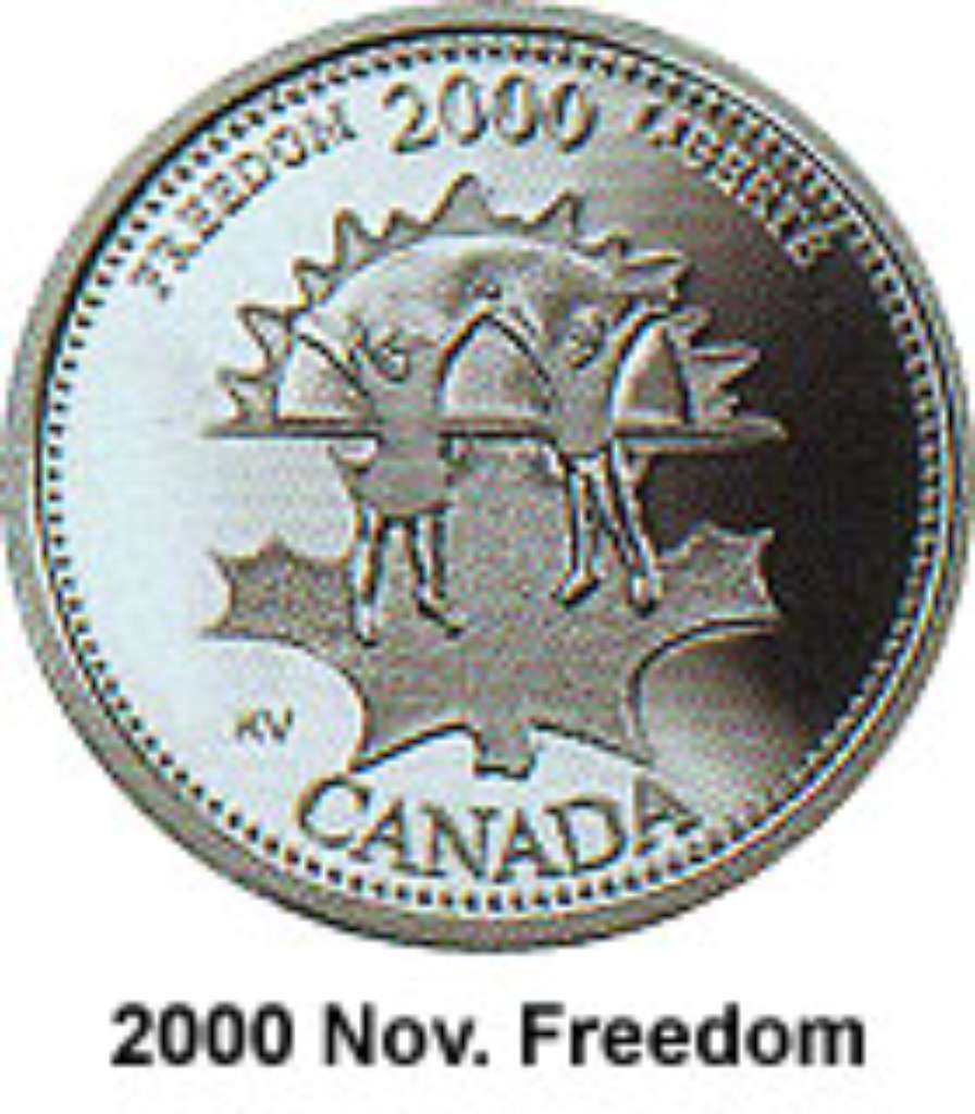 Canada Base Metal 2000 25 Cents November, Freedom - Millenium 2000 BU