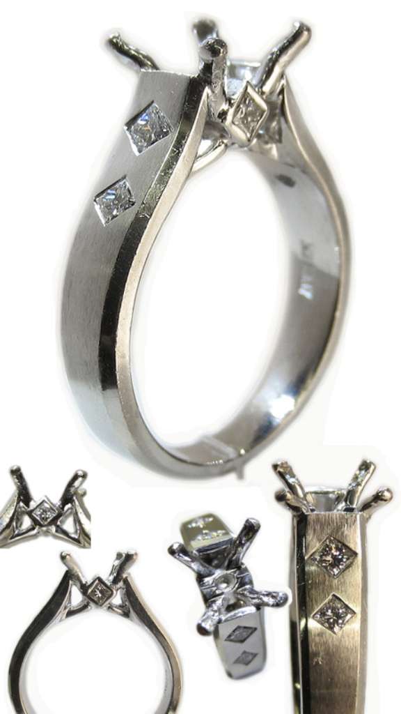 Ladies' 19kt white gold fancy engagement ring semi-mounting