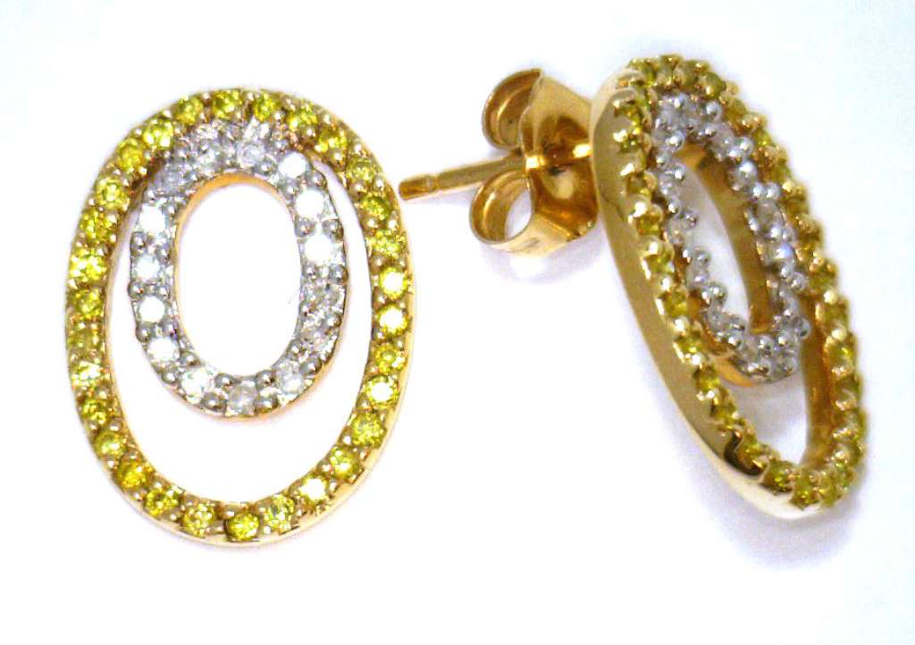 Ladies' 14kt white gold yellow diamond earrings
