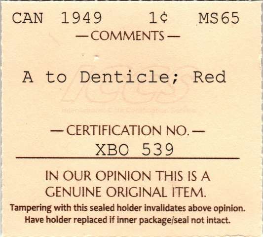 fullMatchVisible1949; A Points to Denticle;MS65ICCS #1