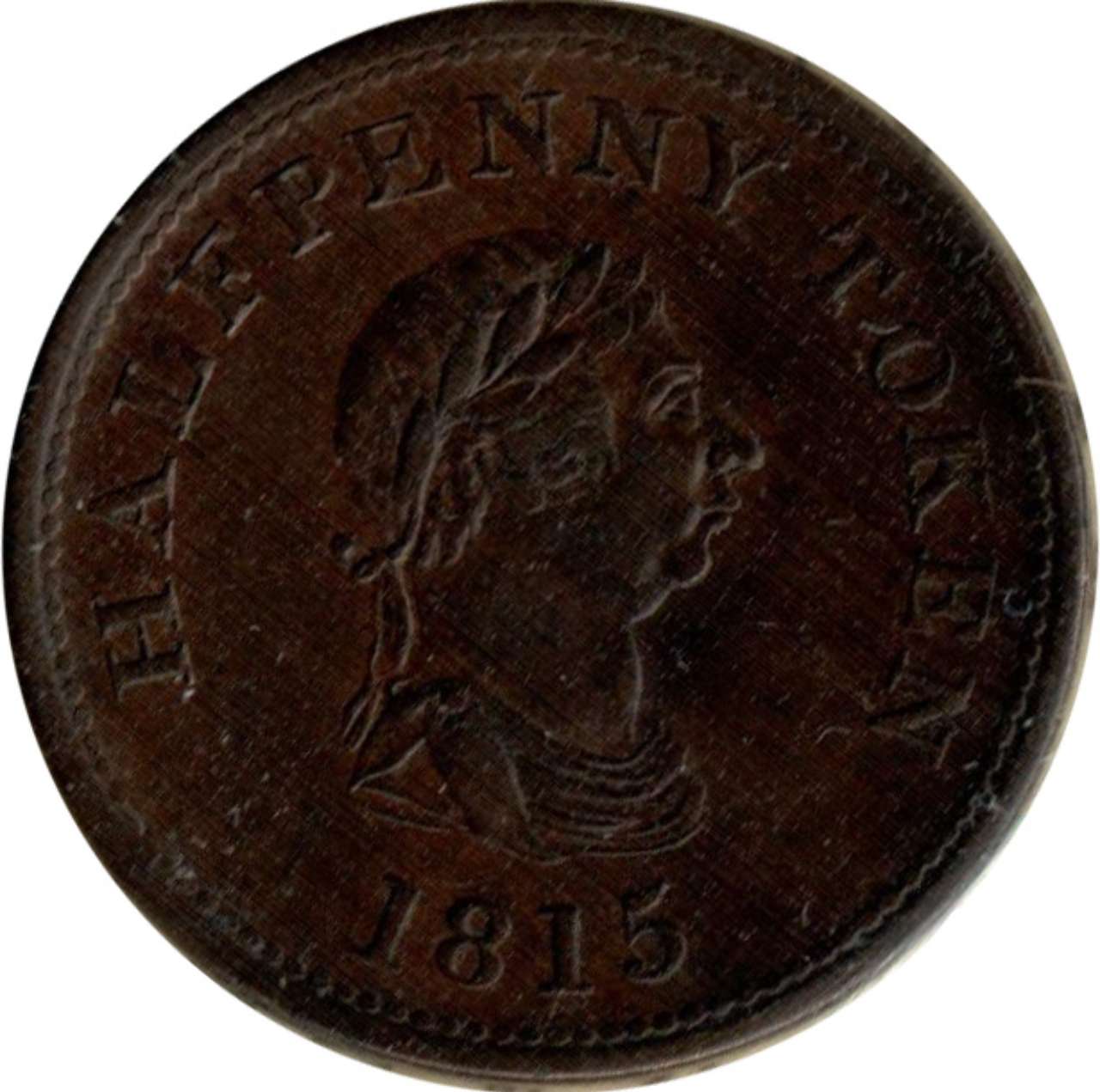 fullMatchVisibleHalfpenny Token; Small Bust; 7 Leaves; Copper; Coinage AxisAU50ICCS